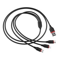  USB kabelis Borofone BX17 3in1 microUSB-Lightning-Type-C 1.0m black 